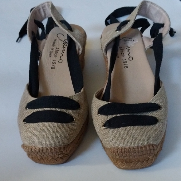 Gaimio Jutes Women's Tan and Black Espadrille Sandals Handmad Black Coton Straps - Picture 3 of 14